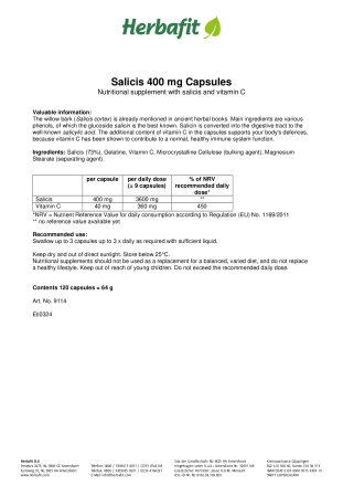 Salicis 400 mg Capsules 65 g