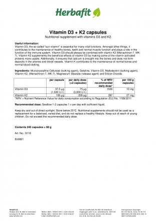 Vitamin D3 + K2 capsules 88 g