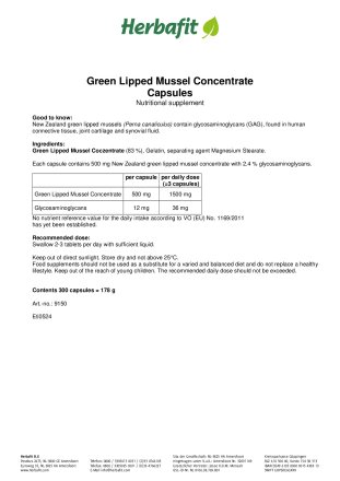 Green Lipped Mussel Concentrate Capsules 180 g