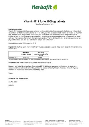 Vitamin B12 forte 1000µg tablets 180 tablets