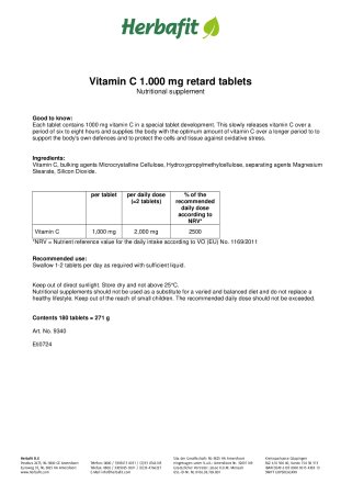 Vitamin-C-1000-mg-retard Tablets 180 tablets